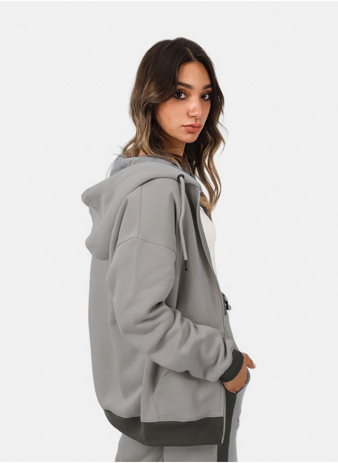 SHECHICK Shechick Two-Tones Grey Zipper Hoodie  - Image 3