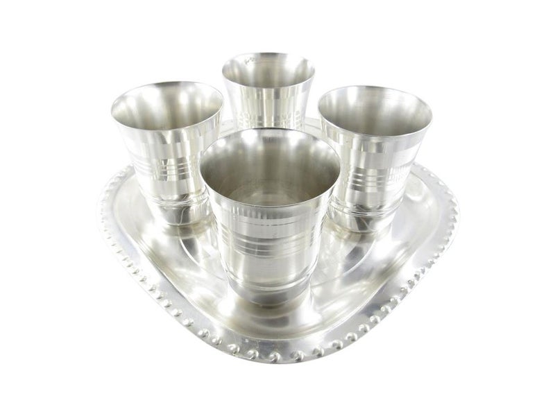 GoldGiftIdeas Four Silver Plated Pari Glass Set with Tray, Silver Plated Gift Items, Return Gift for Housewarming, Glass Set for Water, Set of 4 - Image 4