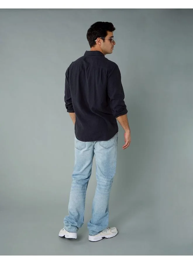 امريكان ايجل AE Long-Sleeve Linen-Blend Button-Up Shirt