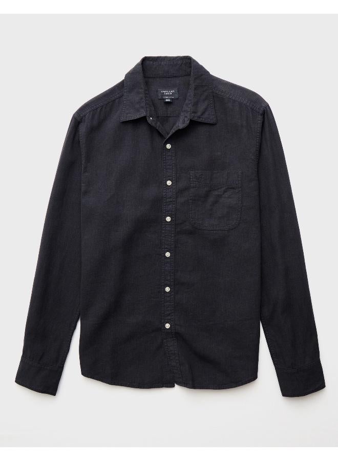 American Eagle AE Long-Sleeve Linen-Blend Button-Up Shirt - Image 3