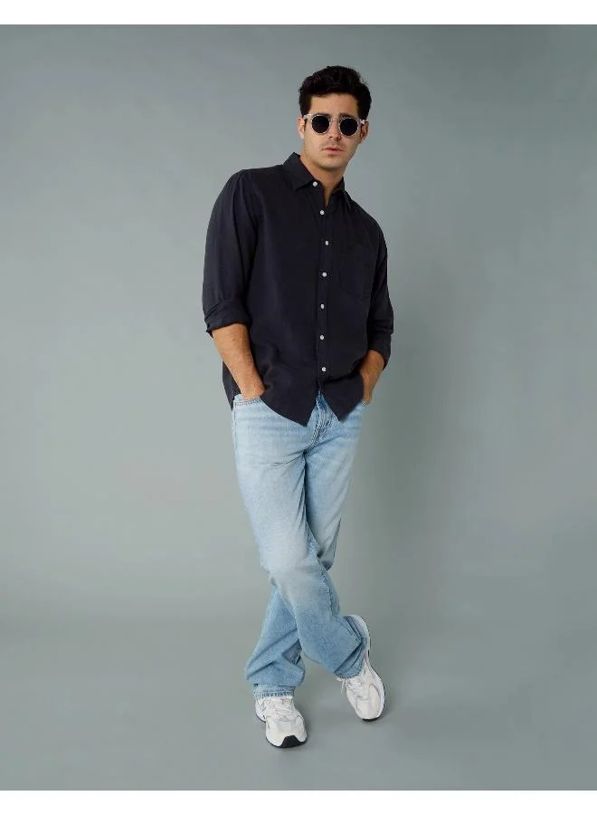 امريكان ايجل AE Long-Sleeve Linen-Blend Button-Up Shirt