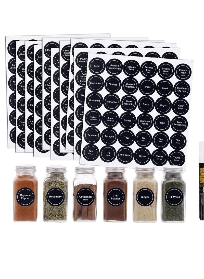 432PCS Spice Labels Stickers, 1.4in Black Spice Labels for Kitchen, Waterproof Adhesive Round Preprinted Spice and Blank Labels for Jars, Caps, Food Containers, Spice Organizers (12 Sheets) - Image 1