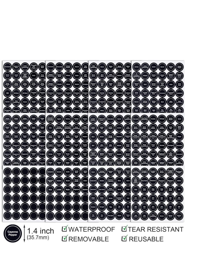 432PCS Spice Labels Stickers, 1.4in Black Spice Labels for Kitchen, Waterproof Adhesive Round Preprinted Spice and Blank Labels for Jars, Caps, Food Containers, Spice Organizers (12 Sheets) - Image 2