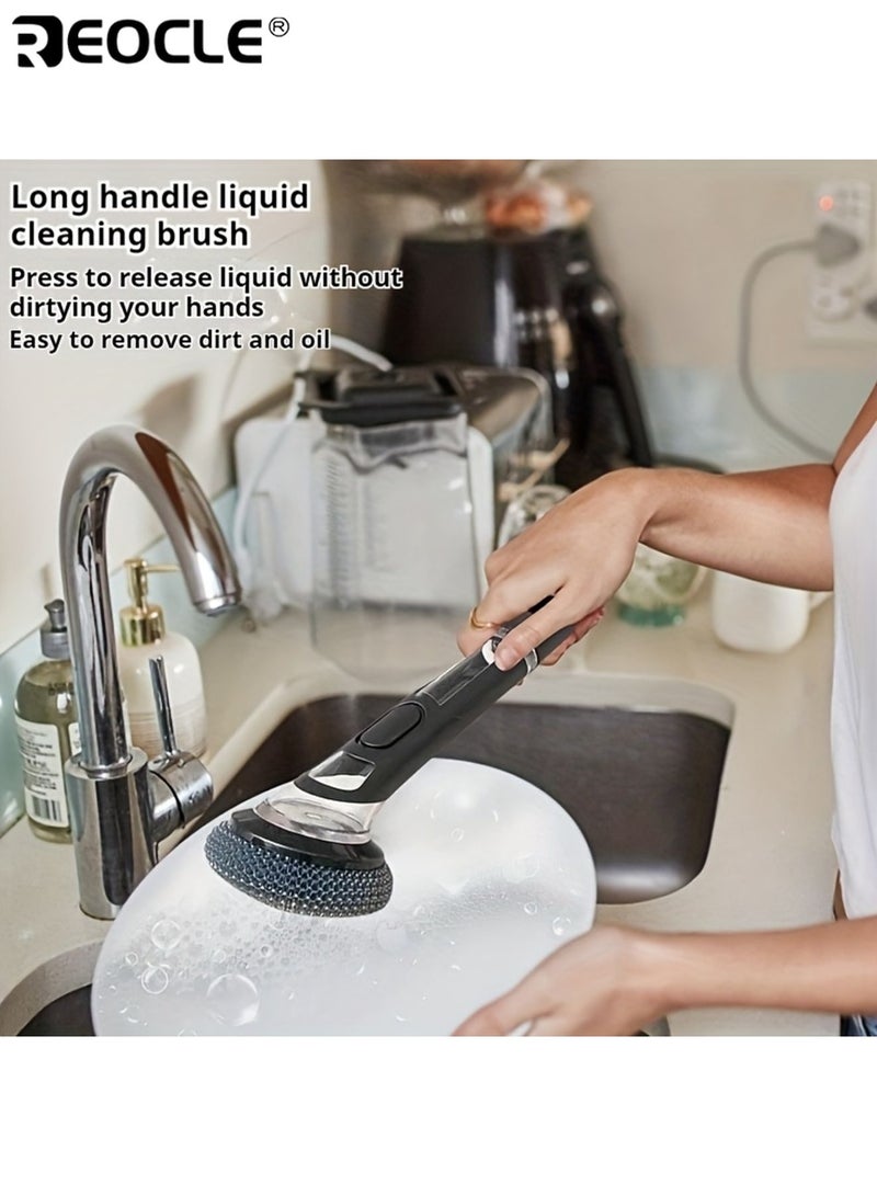 ريوكل فرشاة أواني مع موزع صابون فرشاة تنظيف غير كهربائية للمقالي والأوعية والموقد والحوض أداة تنظيف صوف فولاذي سهلة التنظيف للأسطح غير اللاصقة - Image 5