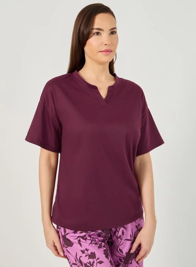 Styli Notch Neck Drop Shoulder T-Shirt and Pyjama Set