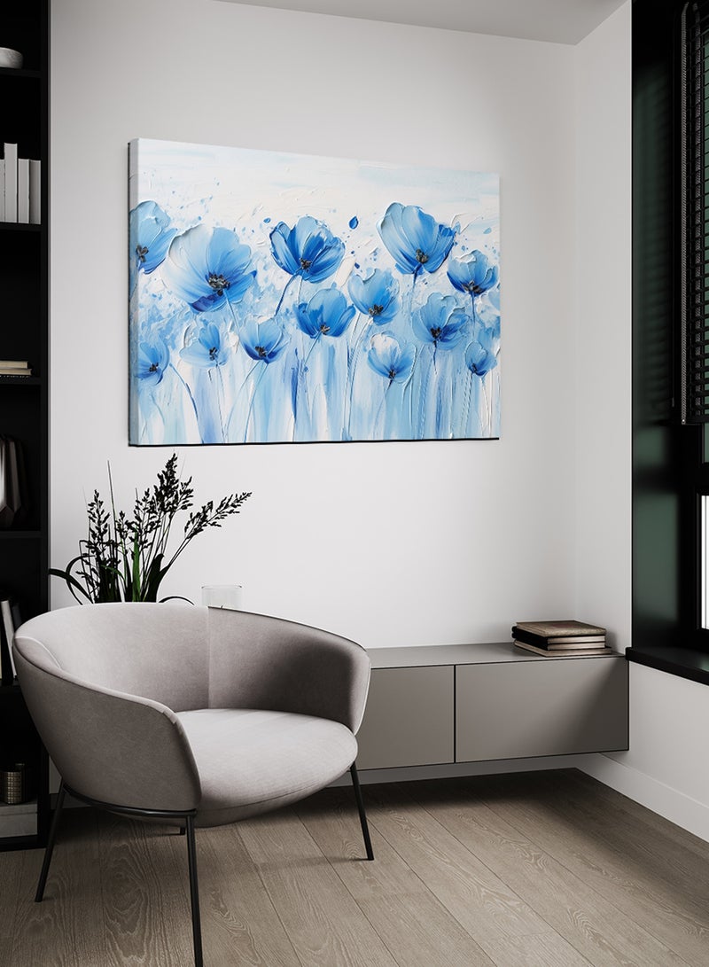 لوحة كانفاس على إطار خشبي بتصميم فن تجريدي للأزهار الزرقاء - Image 3