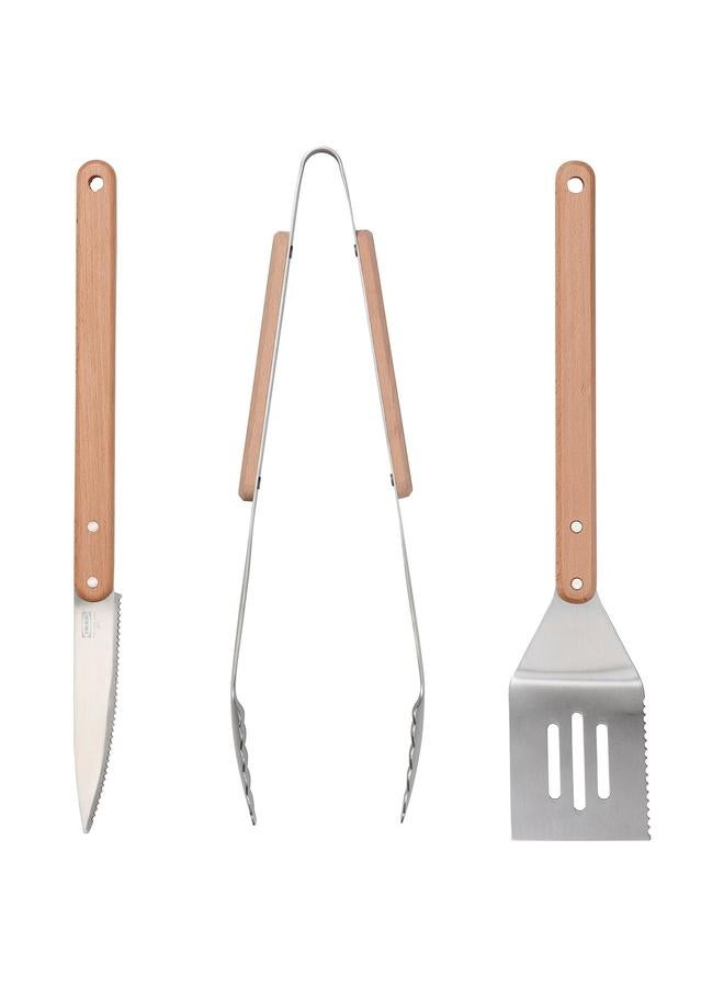 erorex 3-Piece Barbecue Tools Set, Stainless Steel/Beech - Image 1