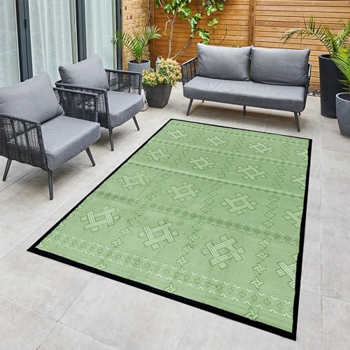 ARSUK Outdoor Patio Rug (5 x 3.3 ft) - Indoor and Plastic Outdoor Rug, Ideal for Garden, Camping, Balcony Carpet, Picnic, Backyard, Lightweight, Foldable, Recycled Plastic (Green Color) - Image 4