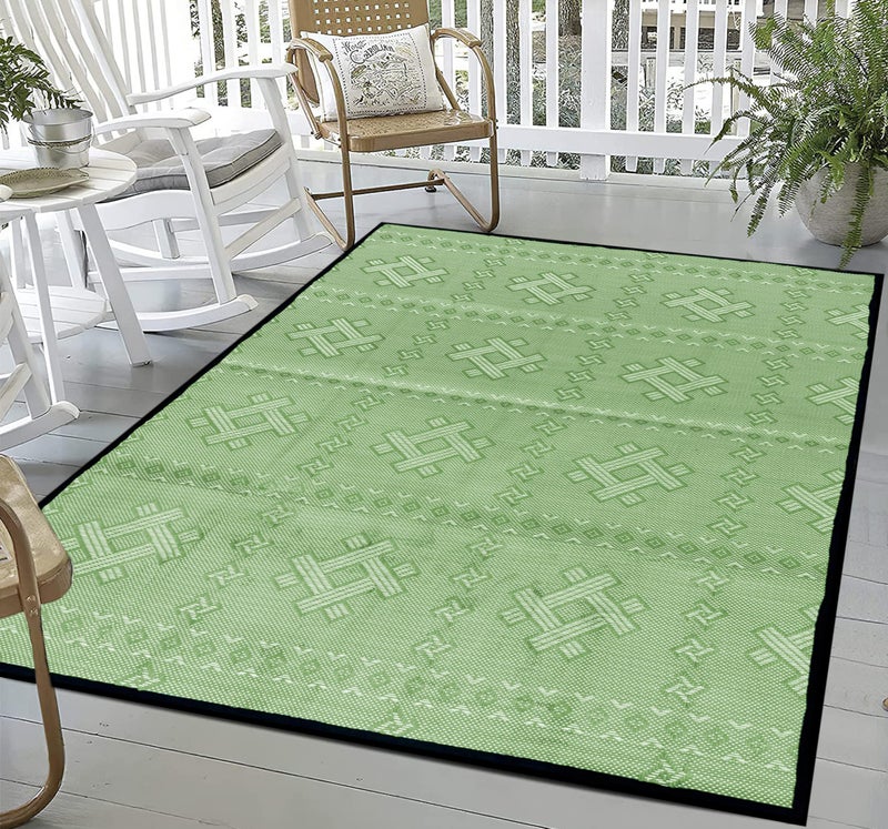 ARSUK Outdoor Patio Rug (5 x 3.3 ft) - Indoor and Plastic Outdoor Rug, Ideal for Garden, Camping, Balcony Carpet, Picnic, Backyard, Lightweight, Foldable, Recycled Plastic (Green Color) - Image 5