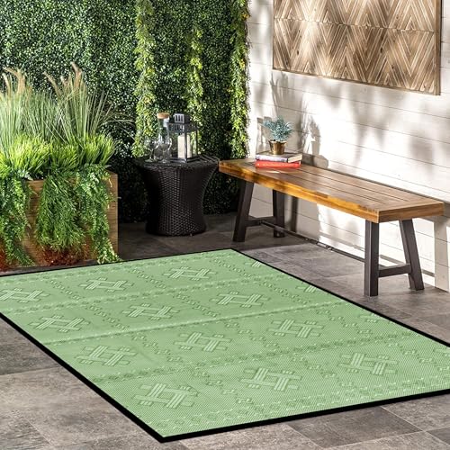 ARSUK Outdoor Patio Rug (5 x 3.3 ft) - Indoor and Plastic Outdoor Rug, Ideal for Garden, Camping, Balcony Carpet, Picnic, Backyard, Lightweight, Foldable, Recycled Plastic (Green Color) - Image 1