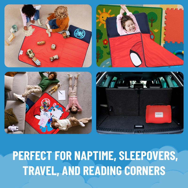 Jay Franco Kids Nap Mat with Embedded Pillow & Blanket â€“ Soft 46"x20" Microfiber Sleeping Bag with Name Tag & Handle Red - Spiderman - Image 3