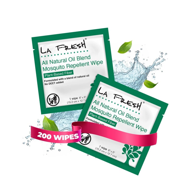 LA Fresh DEET Free Natural Mosquito Repellent Wipes Long Lasting Bug Repellant Pack of 200
