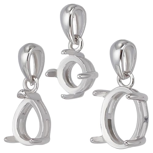 PH PandaHall 925 Sterling Silver Pendant Blanks Bezel Settings 3 Styles Round Oval Teardrop Cabochon Settings OpenBack Bezel Pendant Setting Gemstone Claw Trays for Jewellery Making 410mm - Image 1