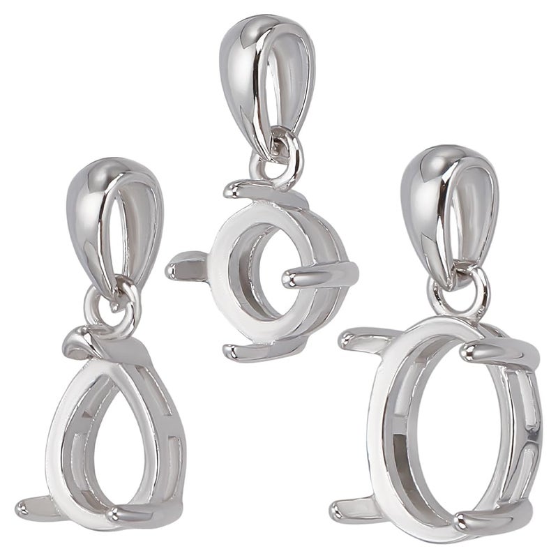 PH PandaHall 925 Sterling Silver Pendant Blanks Bezel Settings 3 Styles Round Oval Teardrop Cabochon Settings OpenBack Bezel Pendant Setting Gemstone Claw Trays for Jewellery Making 410mm - Image 2