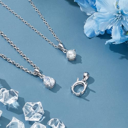 PH PandaHall 925 Sterling Silver Pendant Blanks Bezel Settings 3 Styles Round Oval Teardrop Cabochon Settings OpenBack Bezel Pendant Setting Gemstone Claw Trays for Jewellery Making 410mm - Image 3