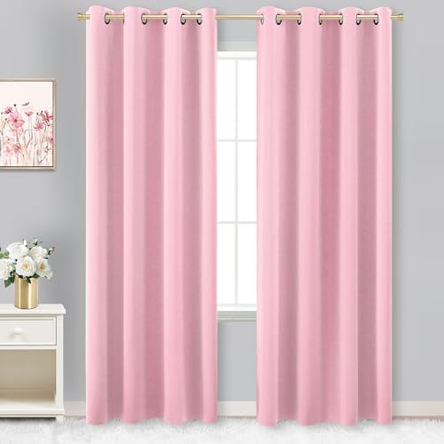 KOUFALL Thermal Insulated Curtains for Kids Bedroom Nursery Girl 8FT Floor to Ceiling Grommet Black Out Curtains 96 Inch Long 2 Panels Set Bubble Gum Pink - Image 1