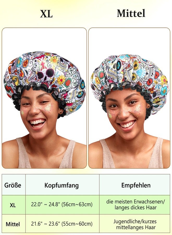 mikimini Shower Cap for Women Reusable Waterproof, Hair Cap for Shower with Double Layers, Stylish Vibrant Designed Shower Bonnet for Medium Thick Hair, Medium, 2 Pieces - Image 2
