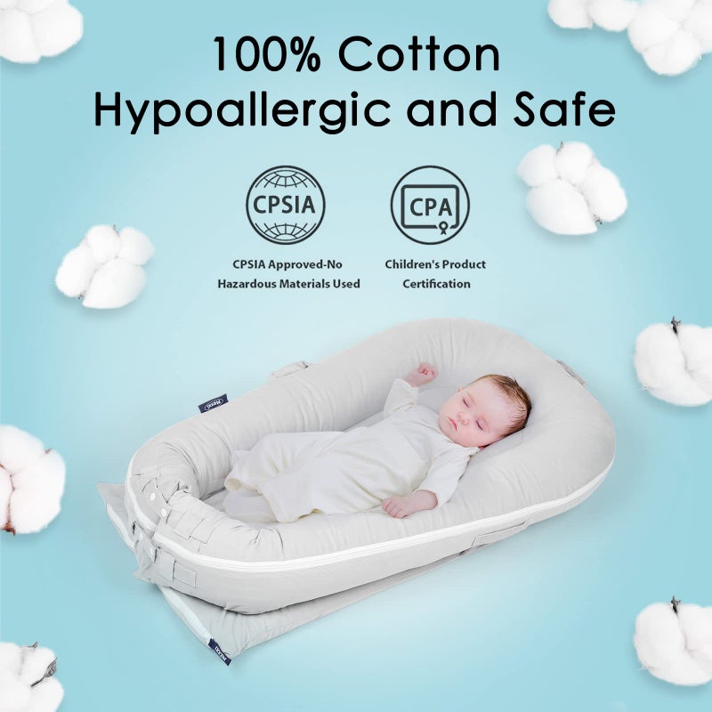 MEXXI Corduroy Baby Nest Cover for Dockatot Deluxe+ Docks | MEXXI Hypoallergenic Cotton Newbon Lounger Cover (Cover Only) (Grey) - Image 3