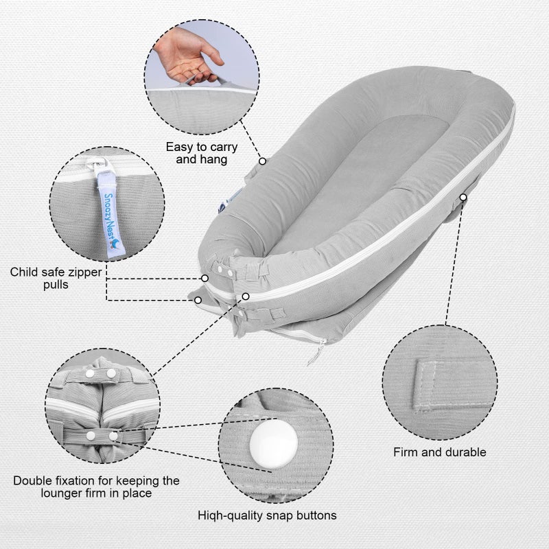 MEXXI Corduroy Baby Nest Cover for Dockatot Deluxe+ Docks | MEXXI Hypoallergenic Cotton Newbon Lounger Cover (Cover Only) (Grey) - Image 5