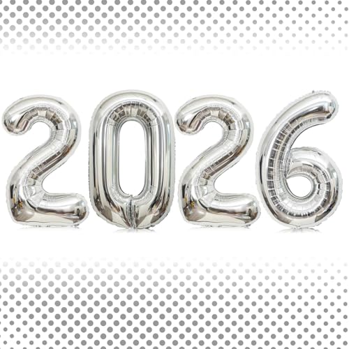 Lovoir 40 Inch Silver Number 2026 Balloons Big Large Size Giant 2026 Number Balloons New Year Foil Helium Silver Balloons for 2026 Happy New Year Eve Celebration Decorations Party Supplies - Image 1