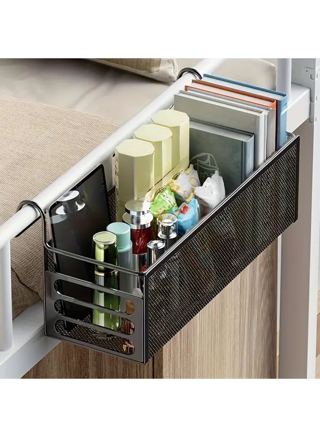Black Wrought Iron Door Hanging Basket White Woven Grid Organizer - Image 1