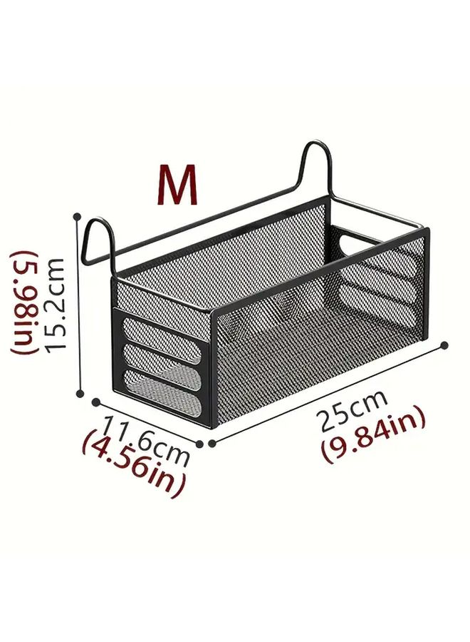 Black Wrought Iron Door Hanging Basket White Woven Grid Organizer - Image 3
