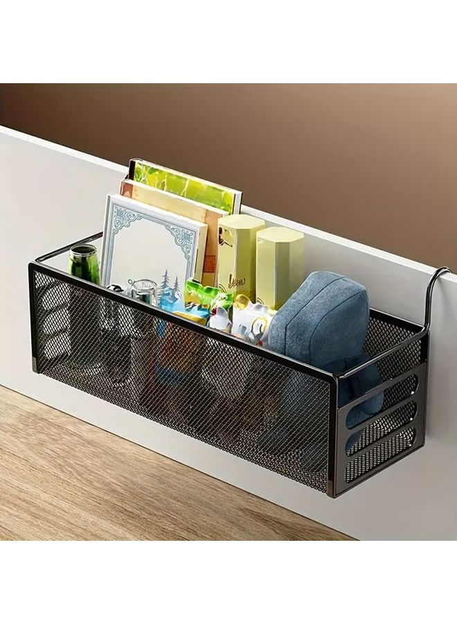 Black Wrought Iron Door Hanging Basket White Woven Grid Organizer - Image 4