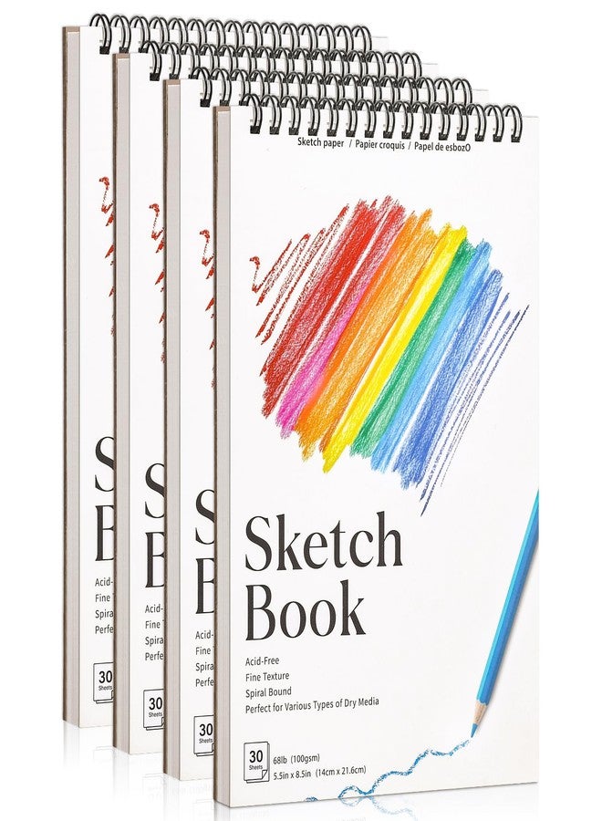 Prudiut 4 Pack Small Sketch Books, 5.5 x 8.5 Inch Mini Sketchbook, 68lb/100gsm Spiral Bound Small Sketch Pad, Acid Free Art Supplies Drawing Painting Sketchbook for Kids, Beginners, Artists - Image 1