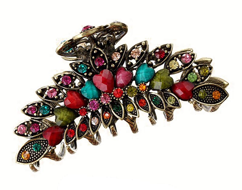 Women Lady Retro Flowers Hair Claw Clip Vintage Alloy Rhinestone NonSlip Hair Jaw Clips Hairpin Large Hair Updo Grip Bath Accessories for Thick Hair Fancy Hair Clamp Colourful