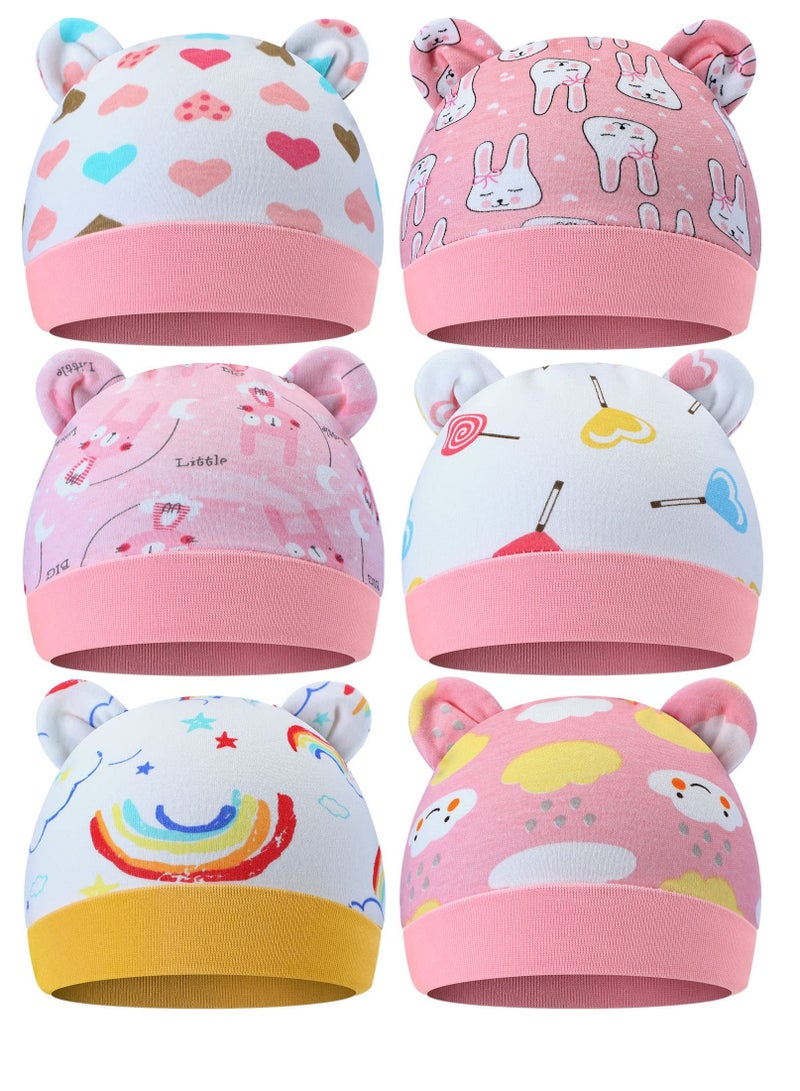 كاست ويف 6 Pieces Newborn Baby Hat with Bear Ears - Infant Caps for Baby Boys and Girls, Toddler Hats, Infant Beanie Caps for 0-3 Months - Image 1
