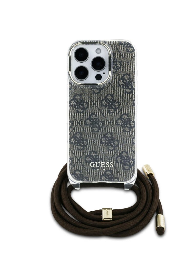 GUESS iPhone 16 Pro Max 4G Hard Case with Cross Body Cord / Easy Snap-on Cover / Lanyard for Drop Protection / Lightweight Case - Brown - Image 1