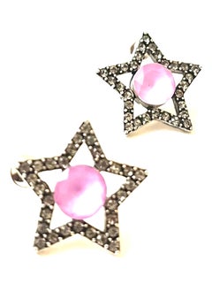 Trio Earrings Pink central stone star earrings  - Image 3