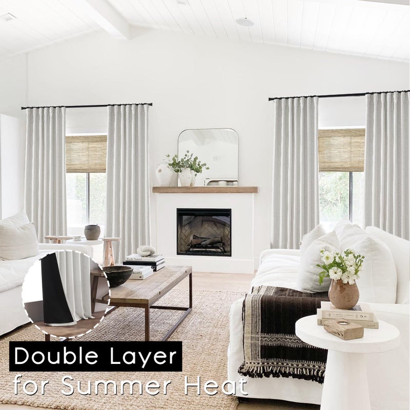 PANELSBURG 90 Inch Long Blackout Curtains 2 Panel Set Pleated Faux Linen Back Tab Hooks Pleat Curtains for Bedroom Living Room 90In Length Greyish Off White - Image 3