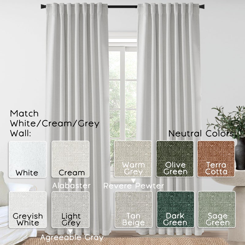 PANELSBURG 90 Inch Long Blackout Curtains 2 Panel Set Pleated Faux Linen Back Tab Hooks Pleat Curtains for Bedroom Living Room 90In Length Greyish Off White - Image 2