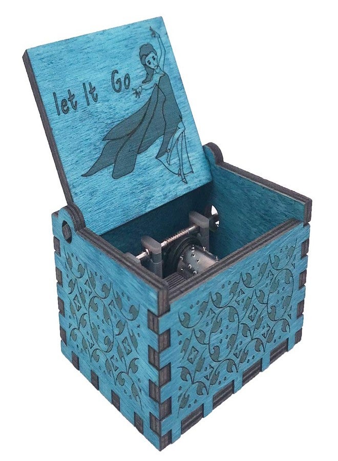 يوتانج صندوق موسيقي صغير ذو 18 نغمة، يعمل باليد، مصنوع من الخشب المنحوت، يعزف لحن "Let it Go"، لون أزرق - Image 4