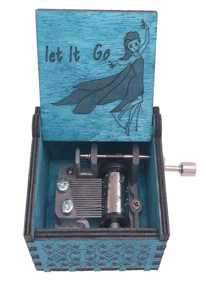 يوتانج صندوق موسيقي صغير ذو 18 نغمة، يعمل باليد، مصنوع من الخشب المنحوت، يعزف لحن "Let it Go"، لون أزرق - Image 3