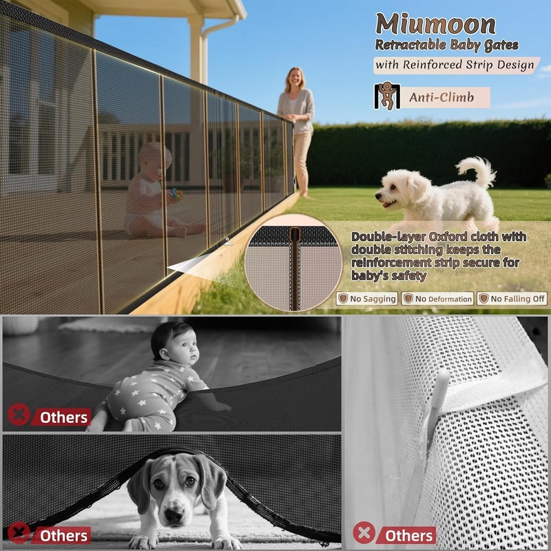 Miumoon 100 inch Retractable Baby Gates 34 inch Tall, Retractable Gate with Reinforced Strip Design to Prevent Crawling Through, 8 FT Extra Wide Retractable Dog Gate for Indoor/Outdoor - Image 2