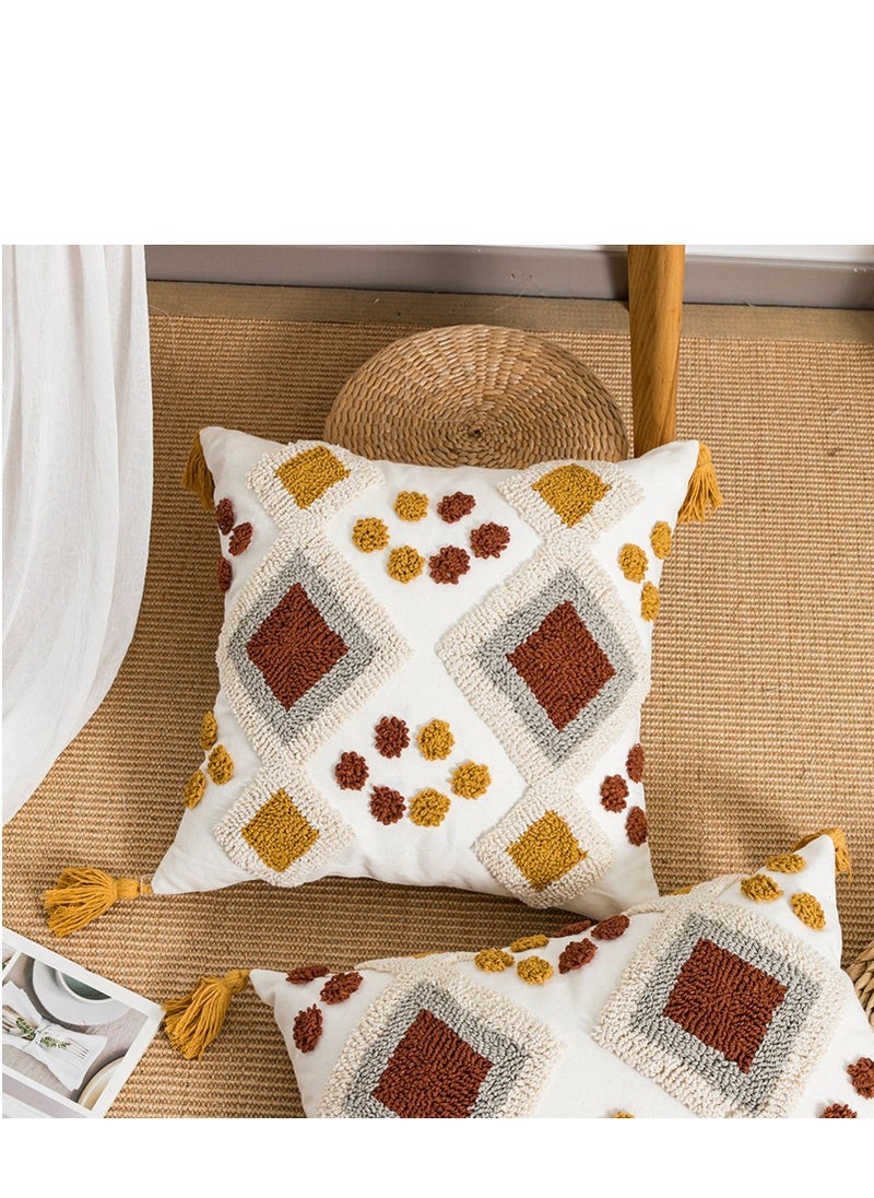 XiuWoo - New Design Boho Style Tufted Geometric Pattern Cushion Cover With Tassels Home Decor Super Soft Woven Tufted Pillow Cases 45*45cm - Image 1