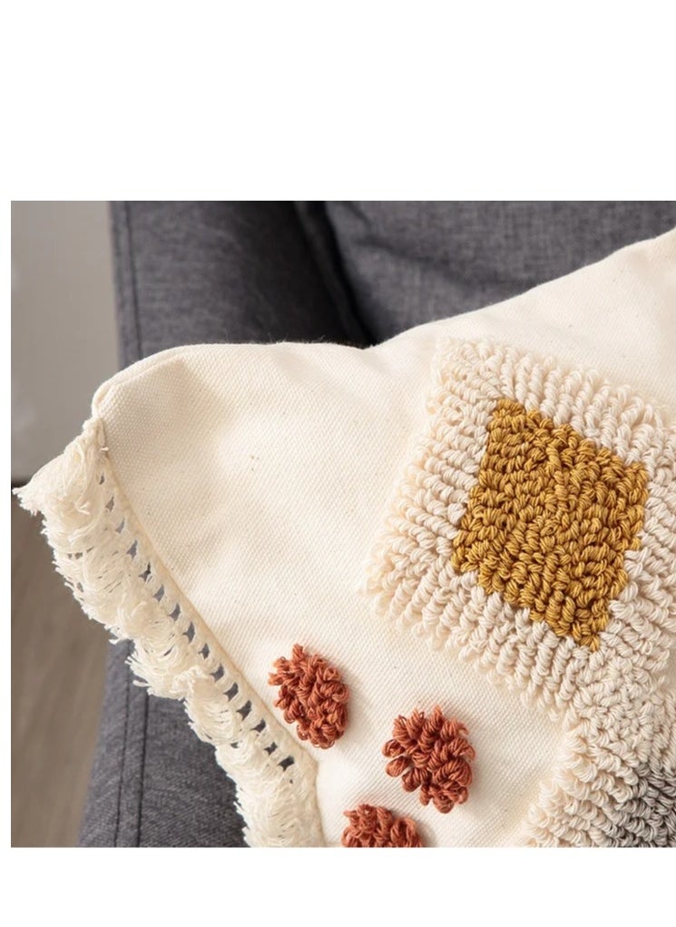 XiuWoo - New Design Boho Style Tufted Geometric Pattern Cushion Cover With Tassels Home Decor Super Soft Woven Tufted Pillow Cases 45*45cm - Image 1