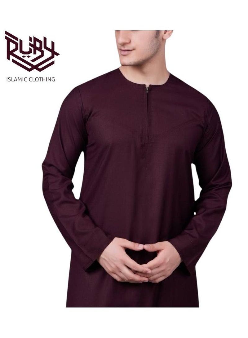 روبي للملابس الإسلامية ثوب كندورة إماراتي عالي الجودة للرجال مع سحاب أمامي للإغلاق - Image 3