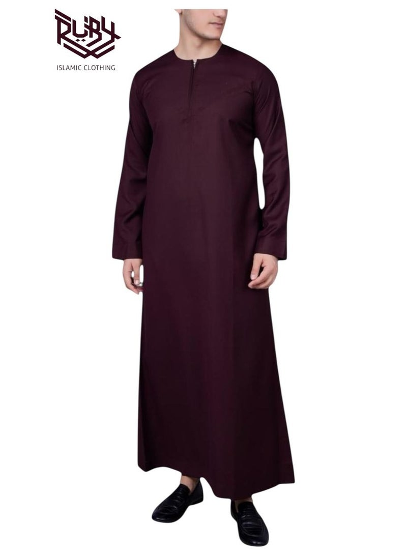 روبي للملابس الإسلامية ثوب كندورة إماراتي عالي الجودة للرجال مع سحاب أمامي للإغلاق - Image 1