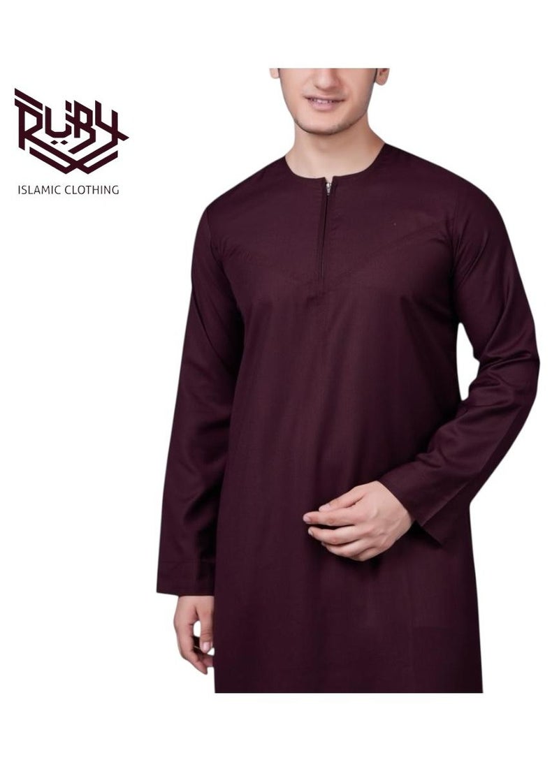 روبي للملابس الإسلامية ثوب كندورة إماراتي عالي الجودة للرجال مع سحاب أمامي للإغلاق - Image 4