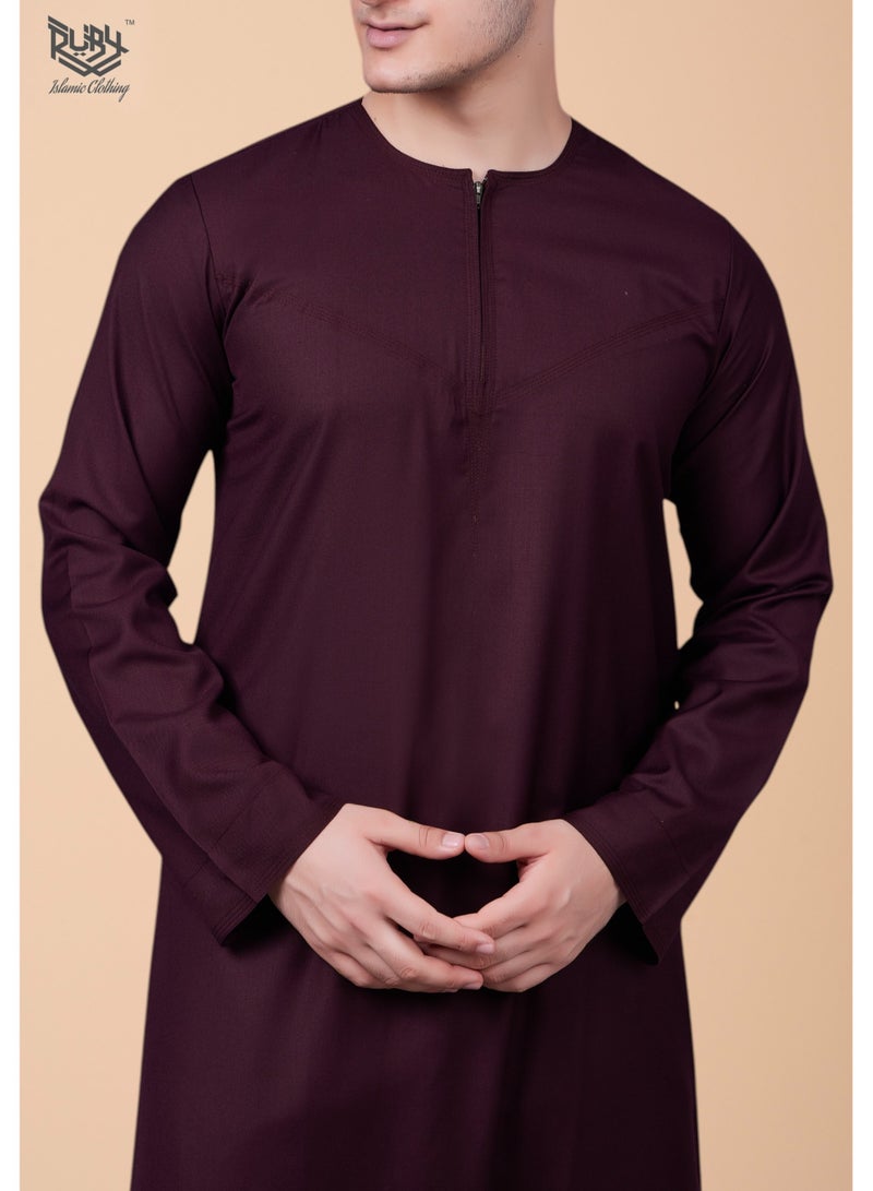 روبي للملابس الإسلامية ثوب كندورة إماراتي عالي الجودة للرجال مع سحاب أمامي للإغلاق - Image 3