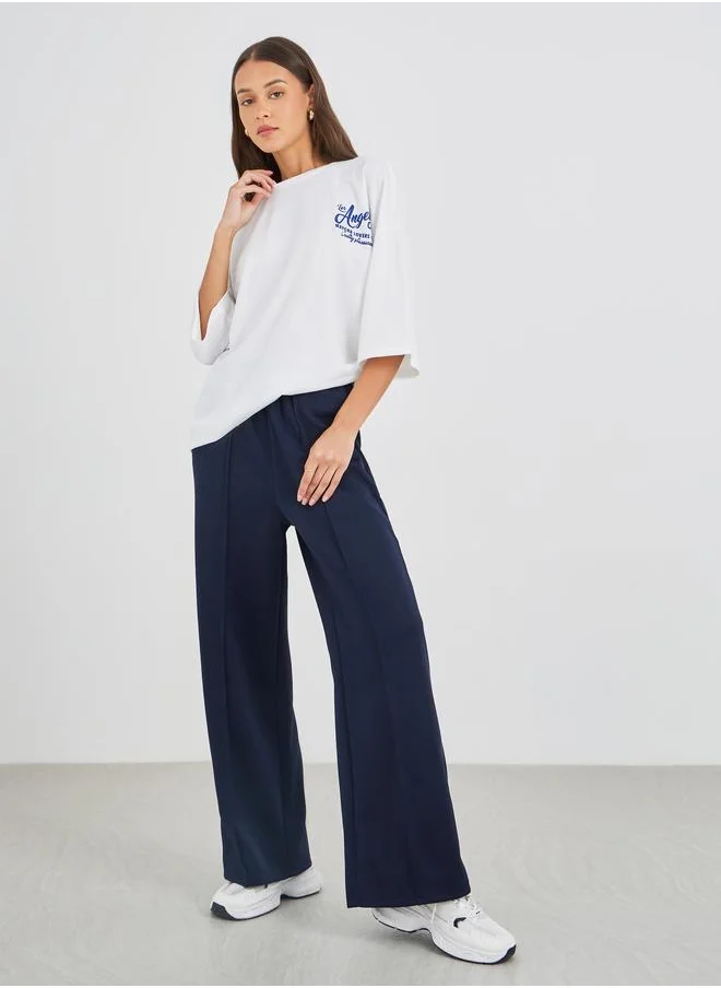 ستايلي Styli Solid Pintuck Detail Scuba Joggers with Elasticated Waistband