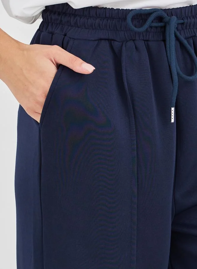 Styli Styli Solid Pintuck Detail Scuba Joggers with Elasticated Waistband