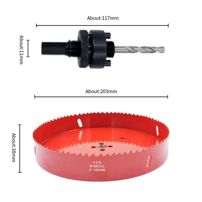 Laiwei 203mm Hole Saw, Drill Bit, Bi-Metal Hole Saw Heavy Duty Mandrel Hole Cutter for Drilling Wood,Aluminum Profile,PVC and Other Materials - Image 2