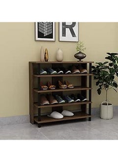 RIGID Steel 5-Tier Standing Shoe Rack with Wooden Top Black 78x80x30cm  - Image 1