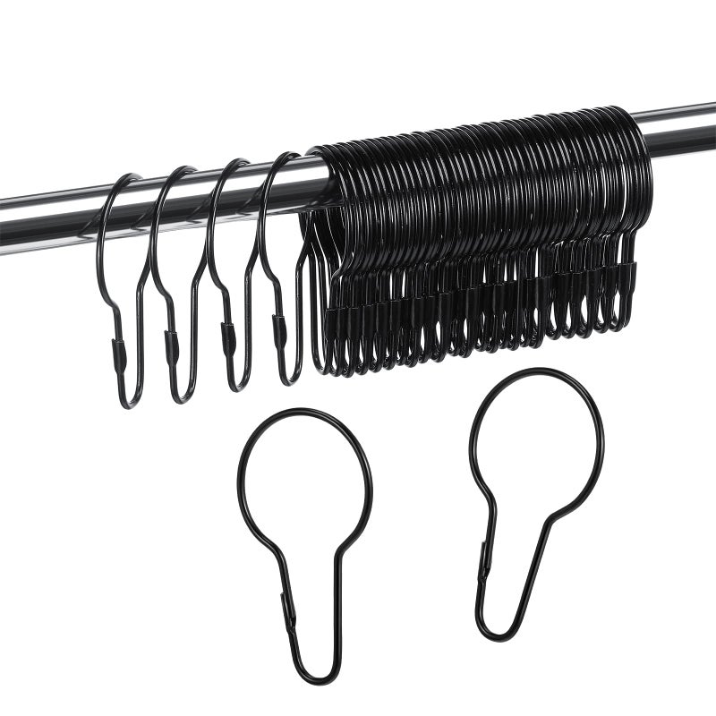 Queekay Metal Shower Curtain Hooks Hanging Clips Metal Curtain Rings Practical Reusable Shower Hangers for Bathroom Bedroom Kitchen Home ApplicationsBlack60 Pieces