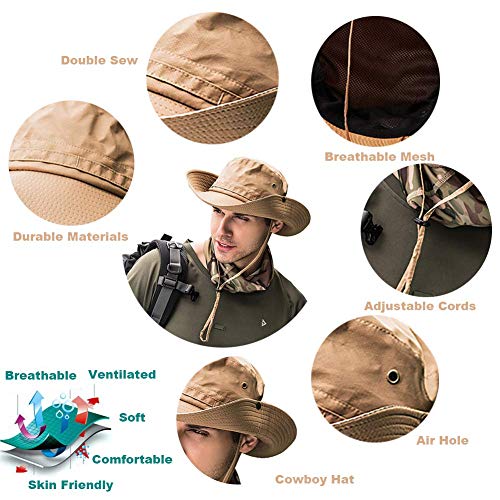 Gustave Men's and Women's UPF 50+ UV Protection Wide Brim Waterproof Safari Sun Bonnie Hat (Khaki, Free Size) - Image 2