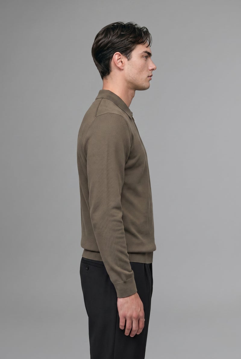 DeFacto Green Man Standard Fit Polo Collar Knitwear Pullover Casual - Image 3